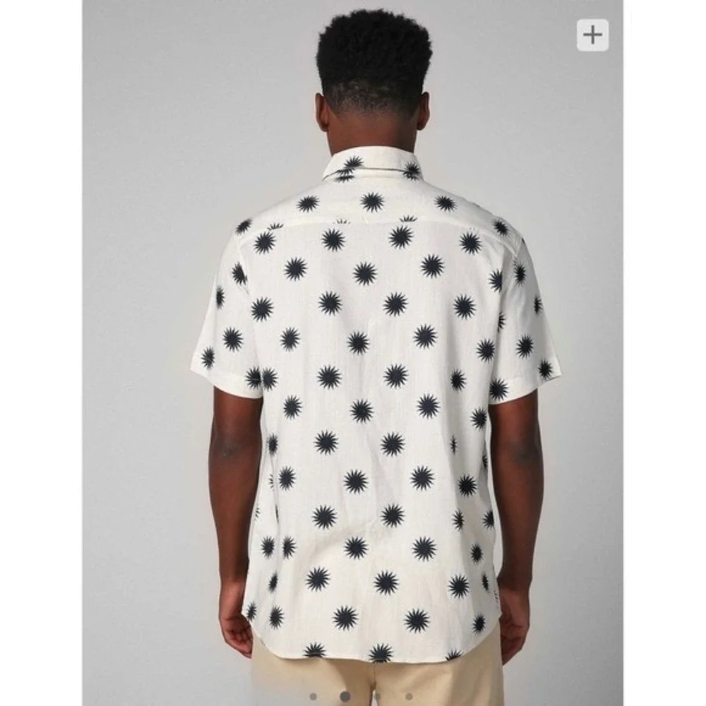 Polo Wear Men's Palm Tree Print Button Down Shirt Short Sleeve Pink XL